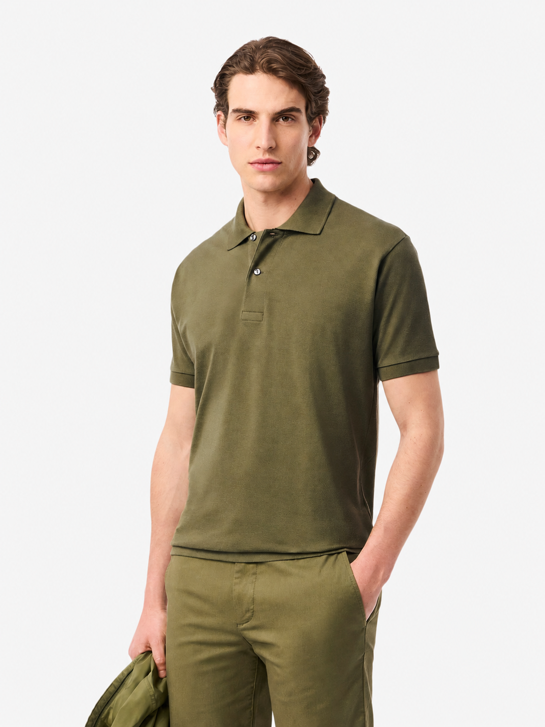 Men's classic fit textured cotton polo - Olive