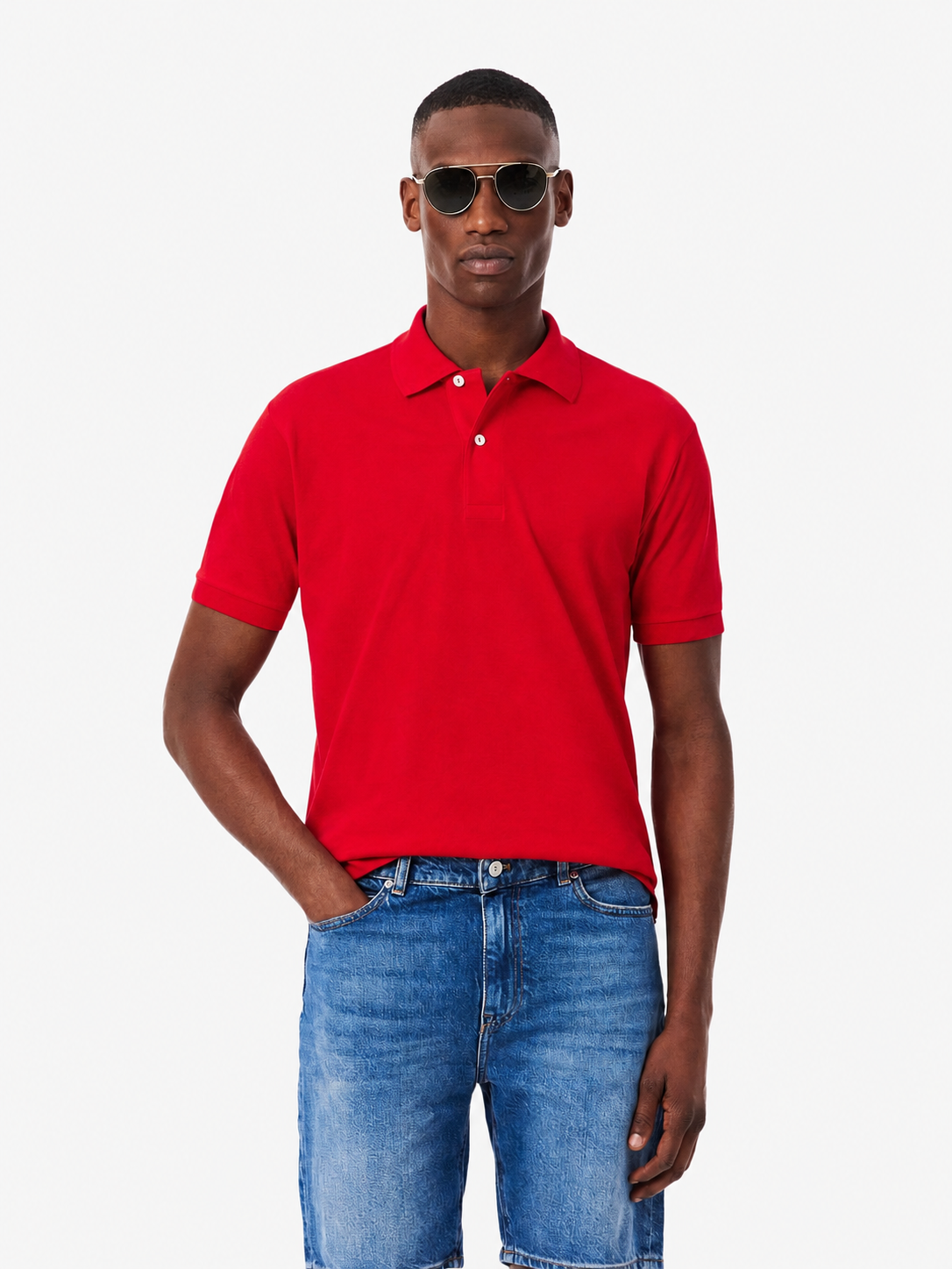Men's classic fit textured cotton polo - Red