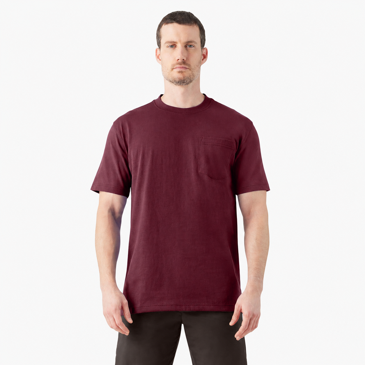 Men's Heavyweight Relaxed-Fit Short-Sleeve Pocket Work T-Shirt - Burgundy
