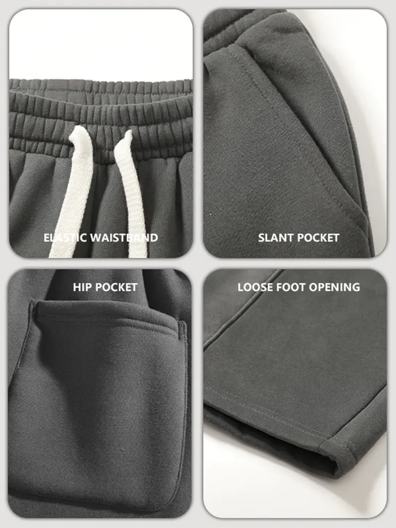 Wide-leg sweatpants waistband, pockets and leg opening details