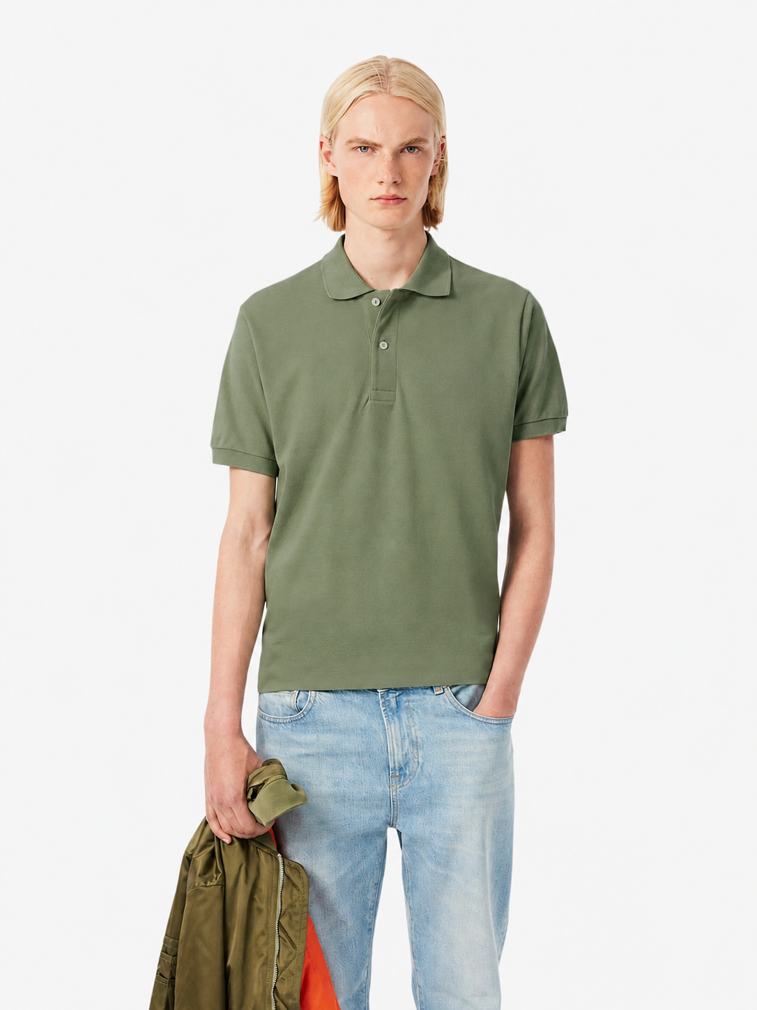 Men's classic fit textured cotton polo - Thyme