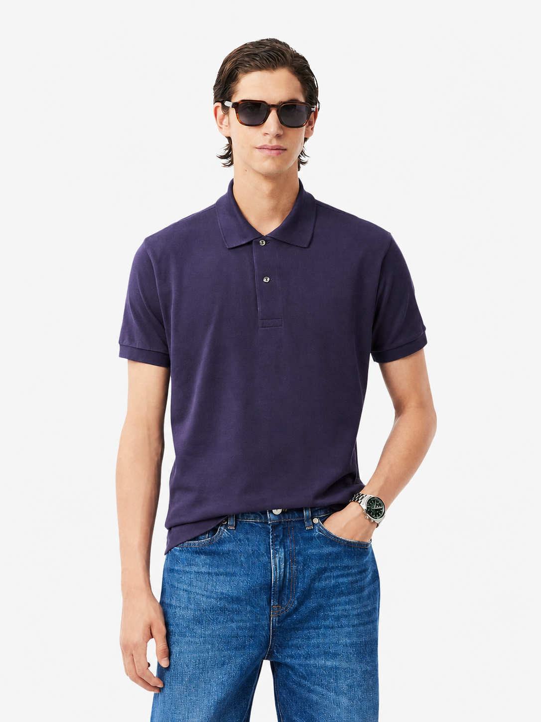 Men's classic fit textured cotton polo - Velvet