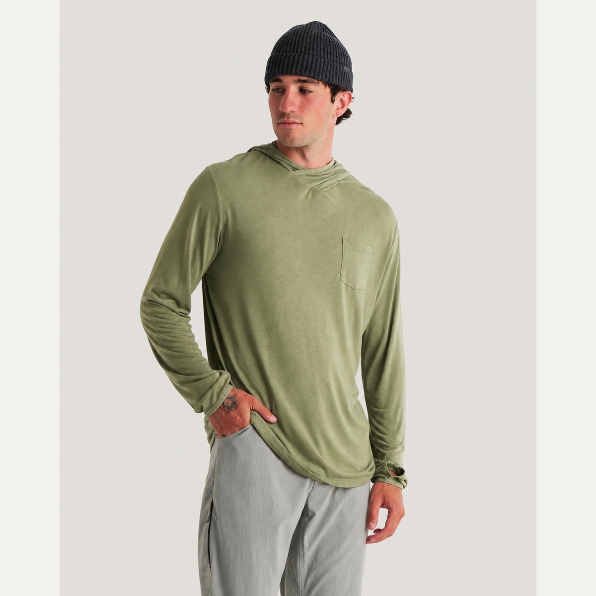 Men's Lightweight Bamboo-Blend Sun Hoodie - Oil Green