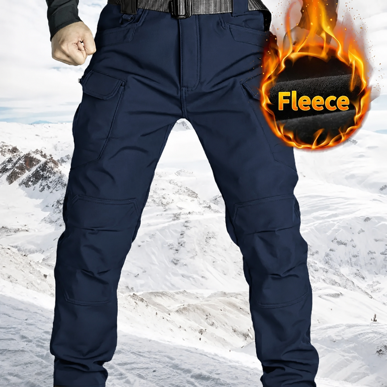 Men's Fleece-Lined Outdoor Tactical Cargo Pants - Navy
