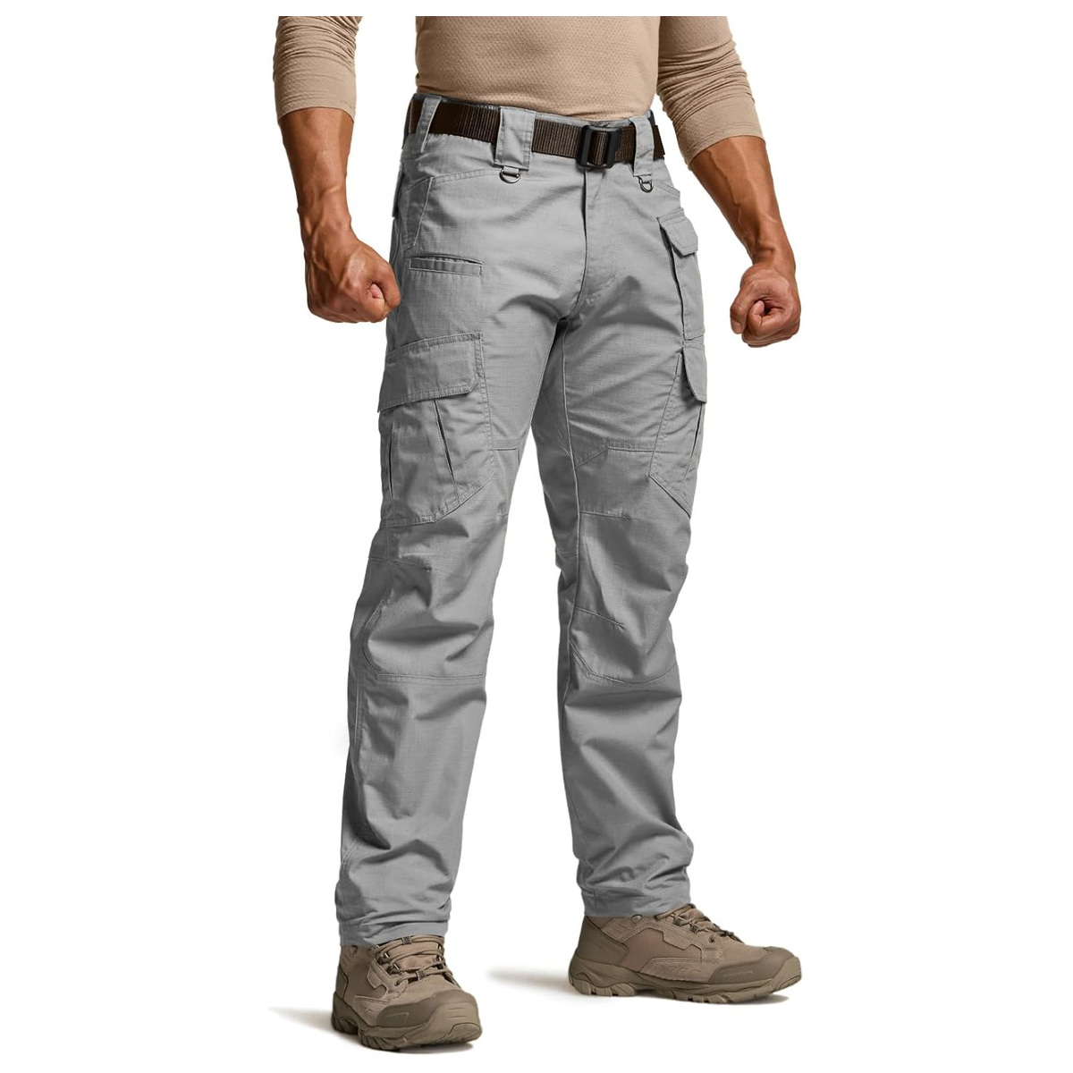 Men's Water-Resistant Ripstop Tactical Cargo Work Pants - Stone