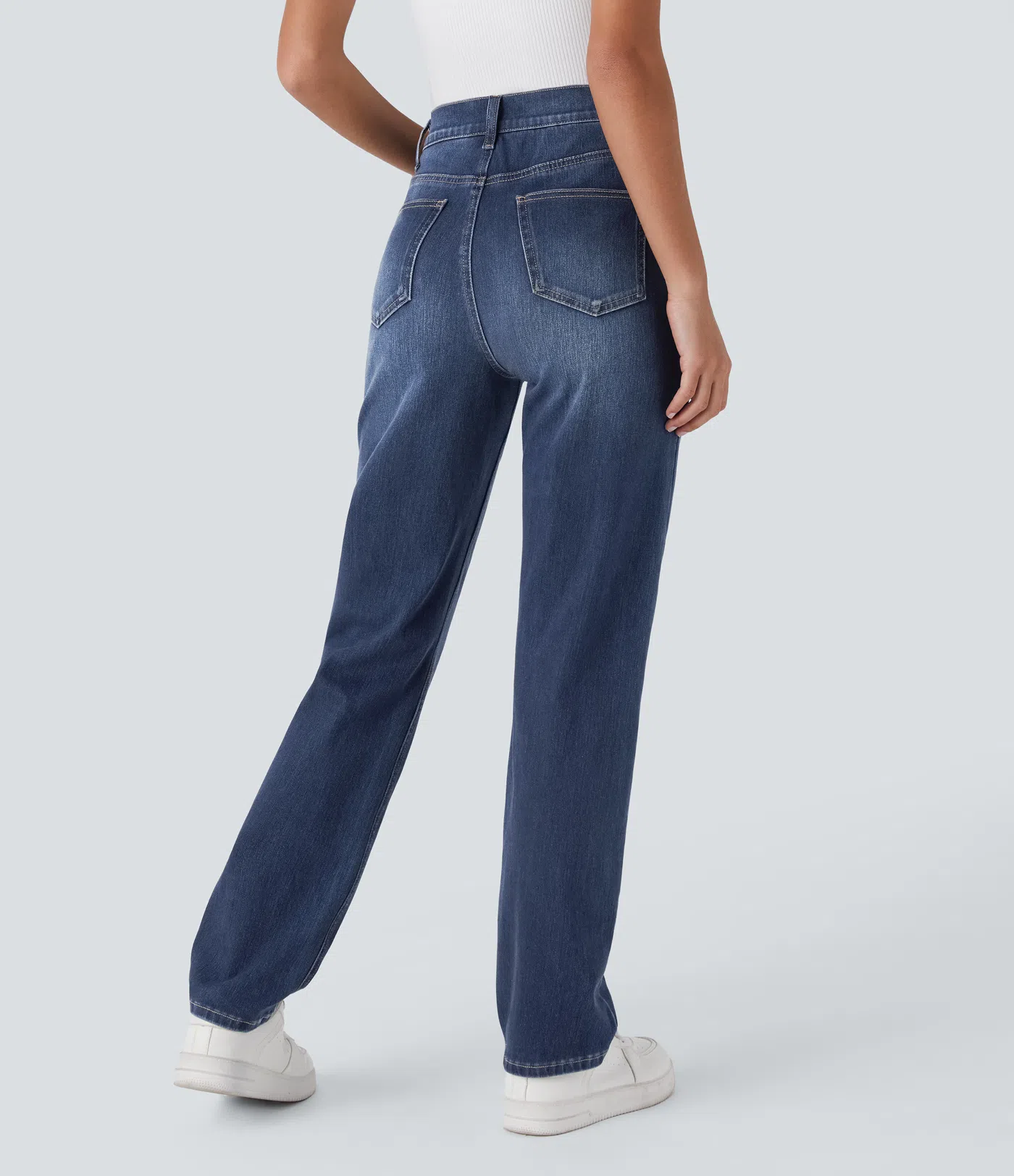 High Waisted Pockets Straight Leg Washed Casual Jeans