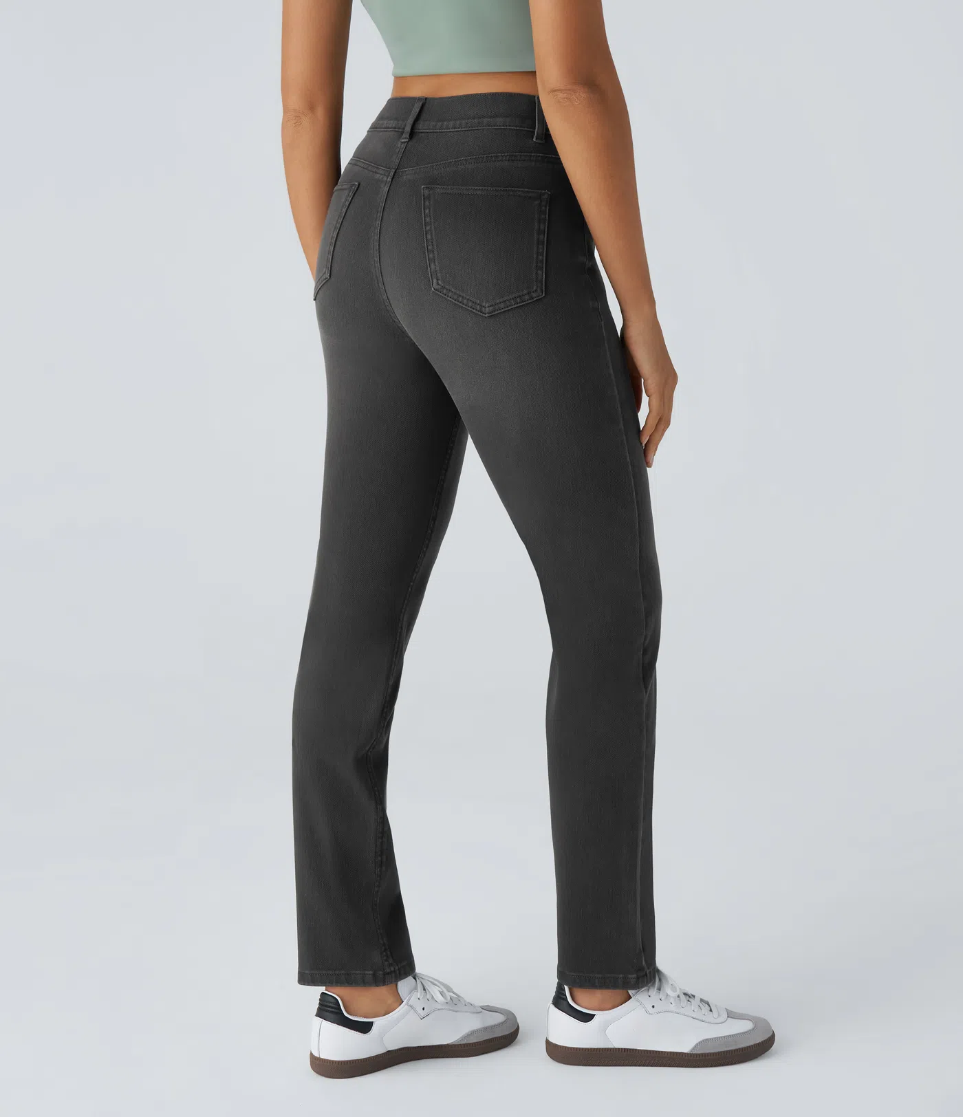 High Waisted Pockets Straight Leg Washed Casual Jeans