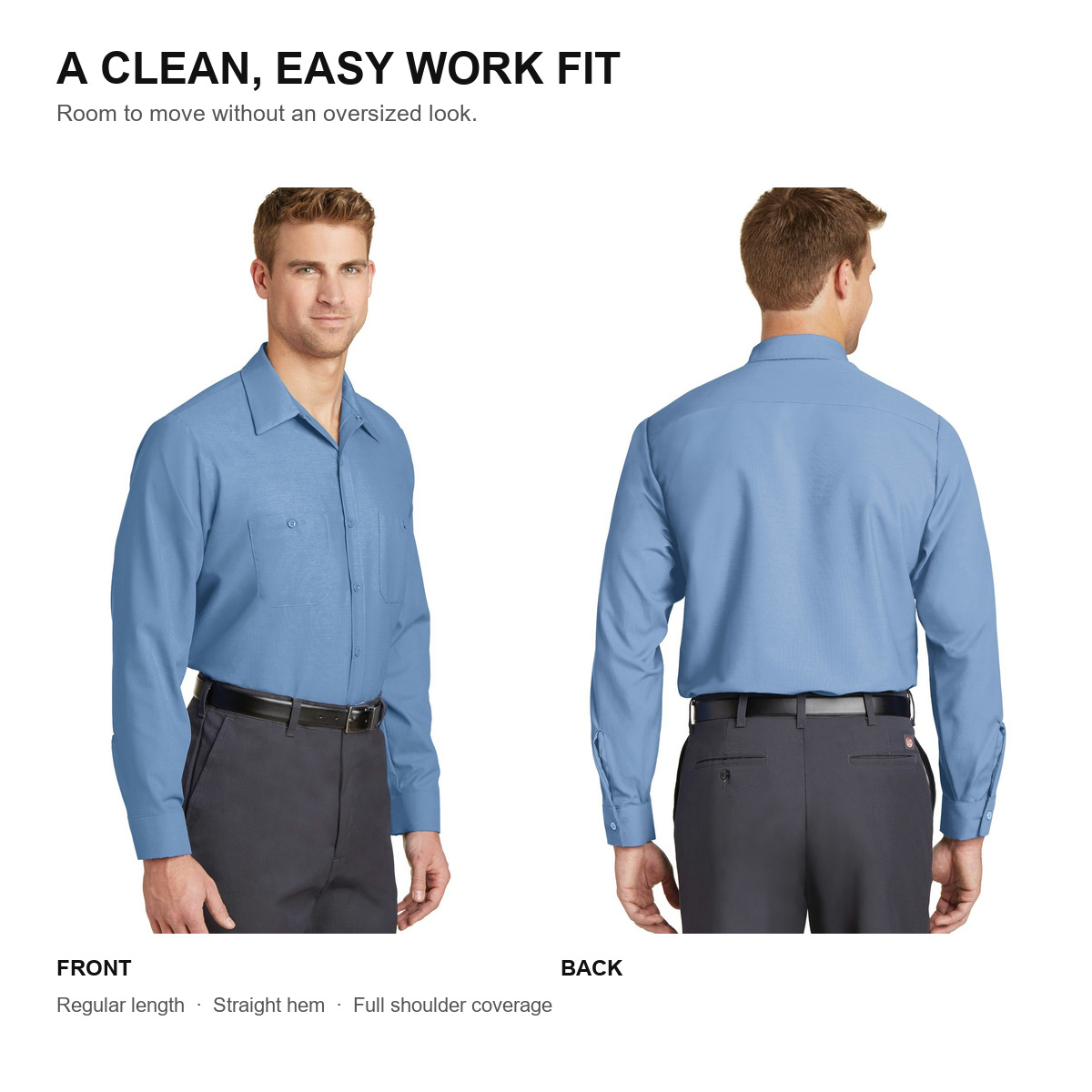 Men's Long-Sleeve Industrial Work Shirt - Front and Back Fit