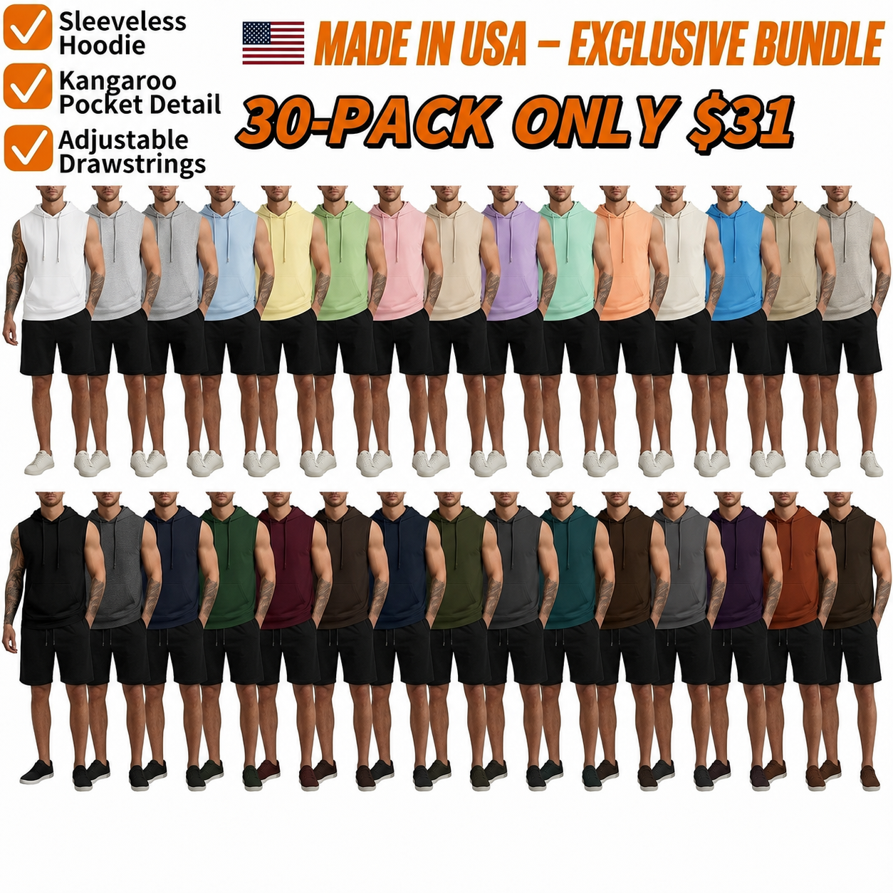 Mens 2026 Vintage Washed Sleeveless Hoodie Tank Top Cotton Muscle Workout Gym Streetwear Shirt
