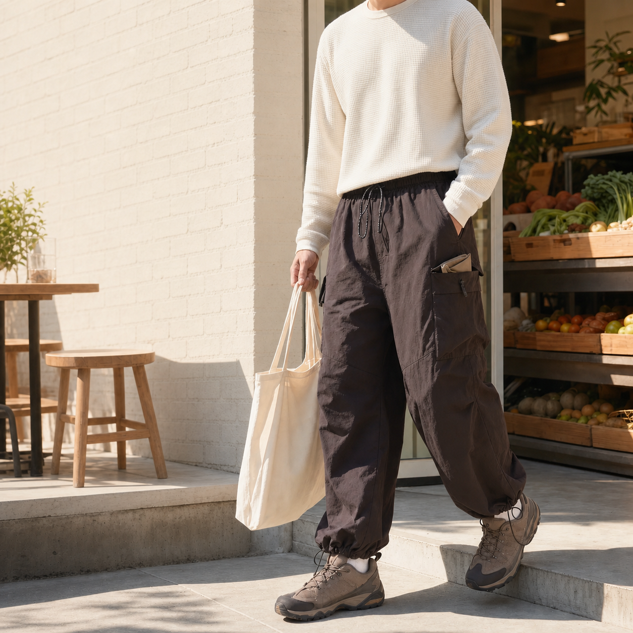 Coffee cargo pants for everyday urban wear