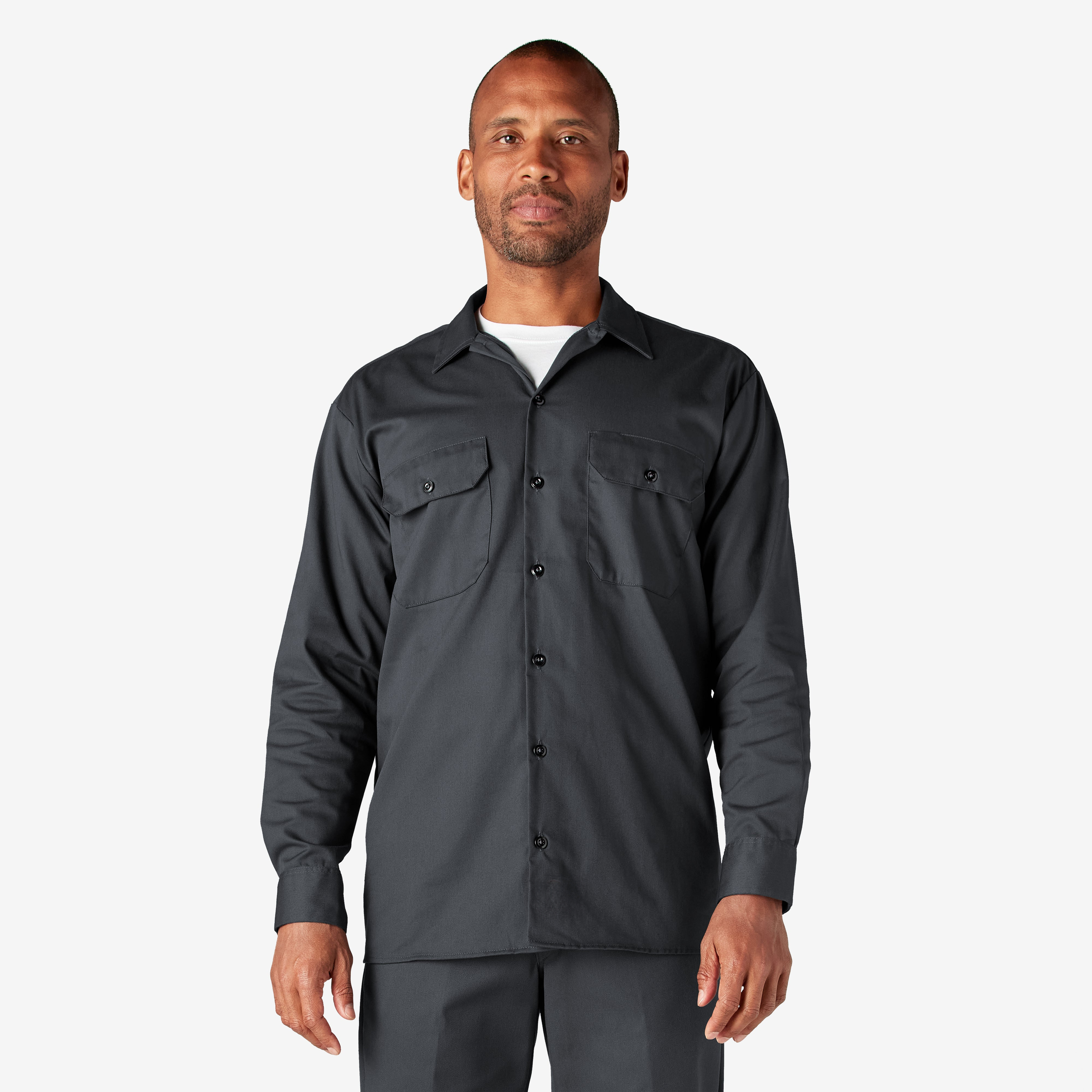Men's Long Sleeve Twill Work Shirt - Charcoal Gray