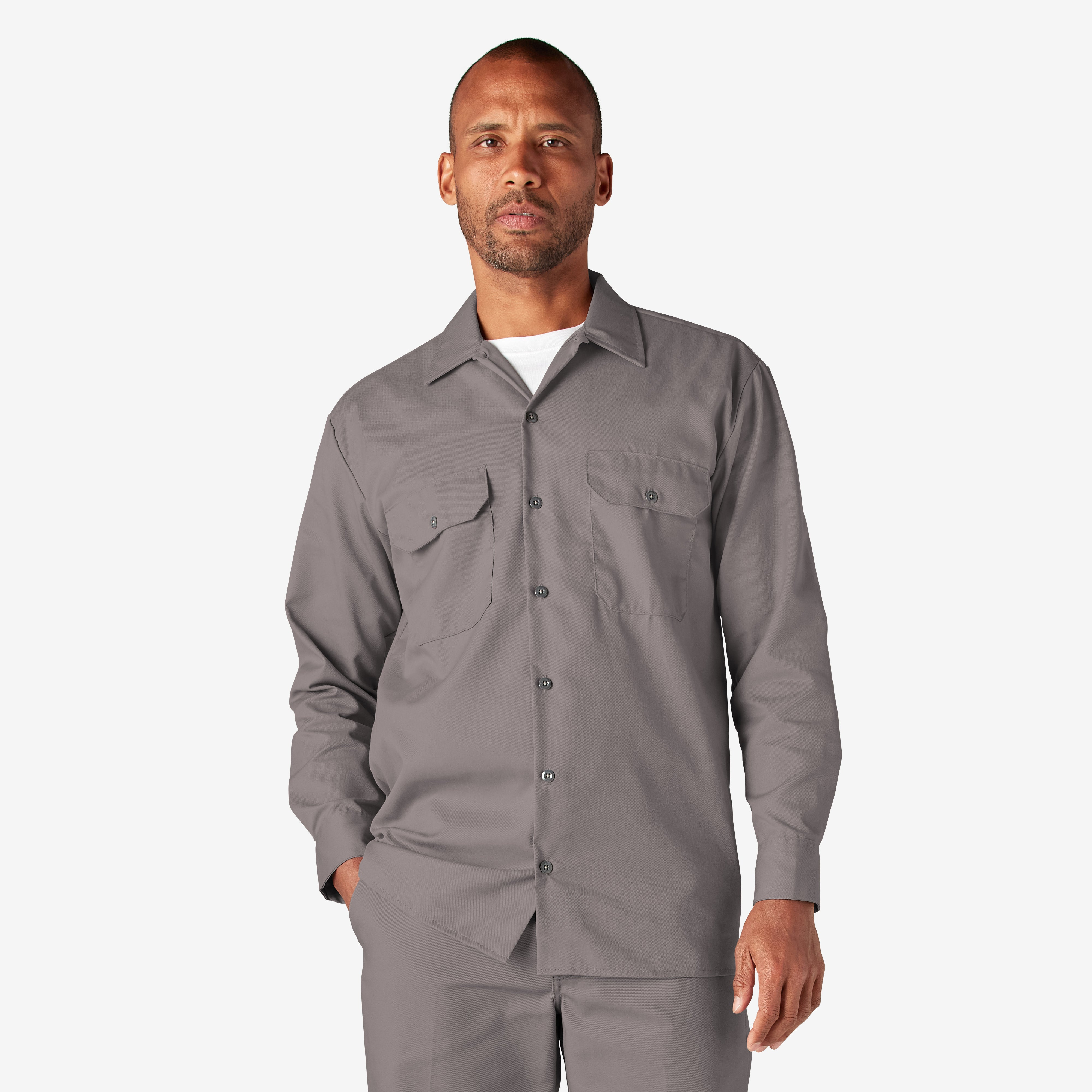 Men's Long Sleeve Twill Work Shirt - Silver