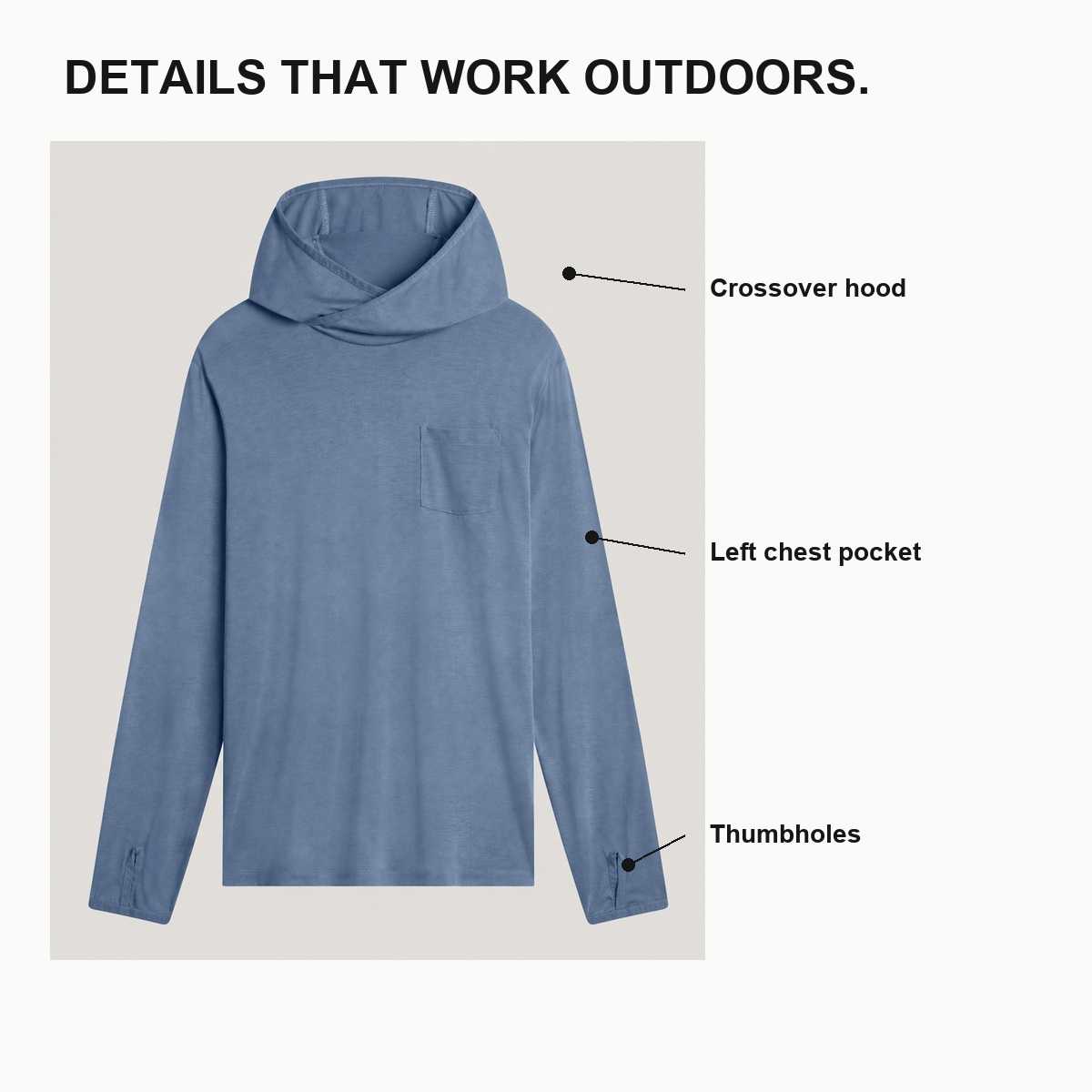 Men's Lightweight Bamboo-Blend Sun Hoodie - Structure and Details