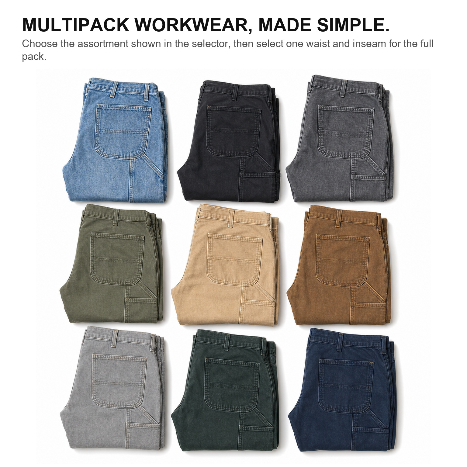 Assorted multipack utility work pants overview