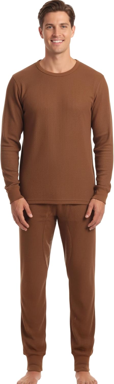 Men's Waffle-Knit Thermal Underwear Set - Brown