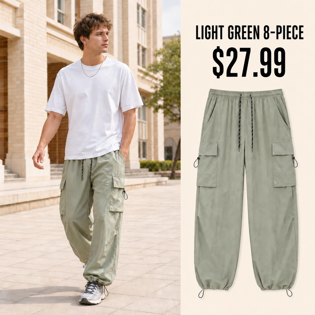 Light green cargo pants eight-piece bundle