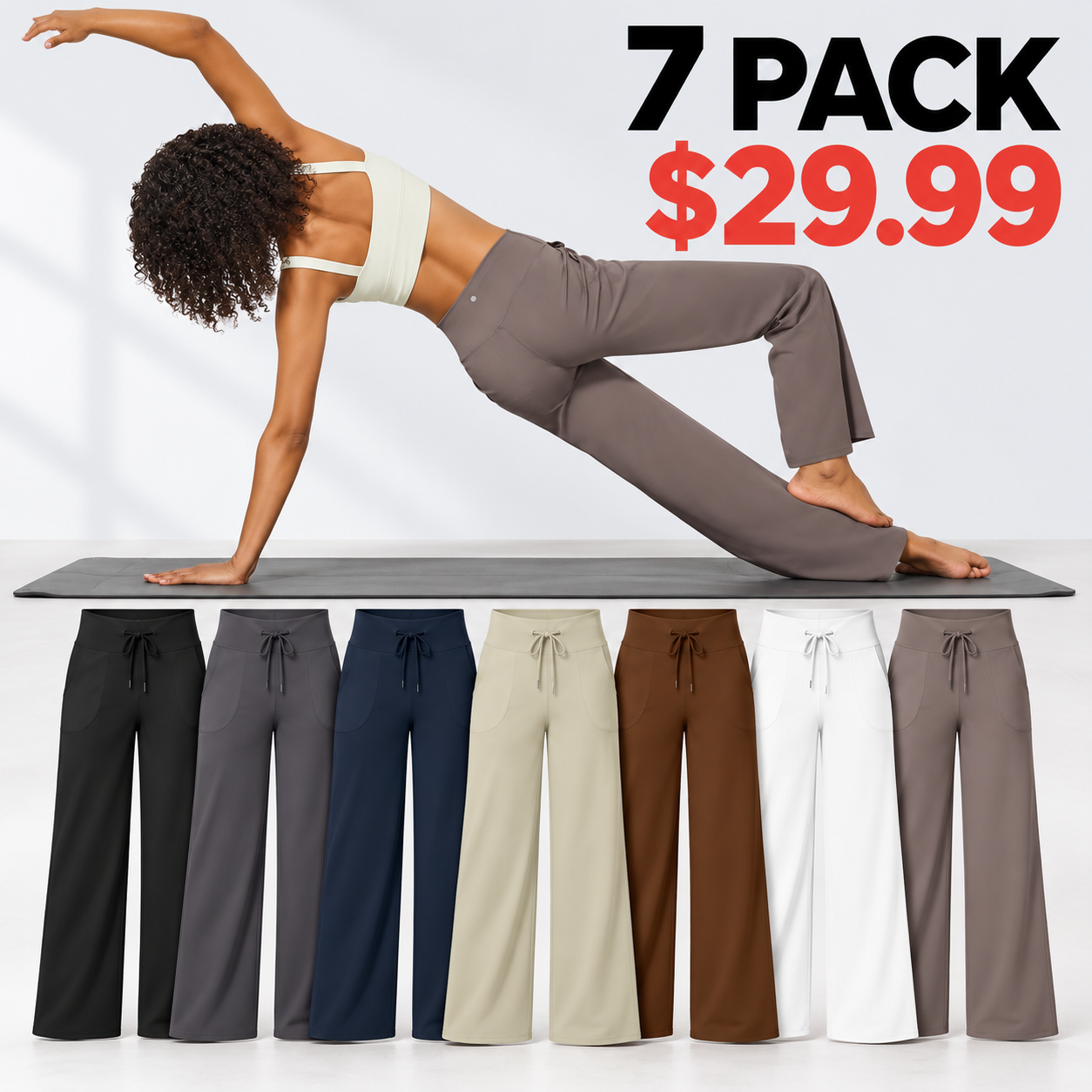 Women's Wide-Leg Yoga Pants - 7-Pack (7 Essential Colors) - $29.99 Per Set
