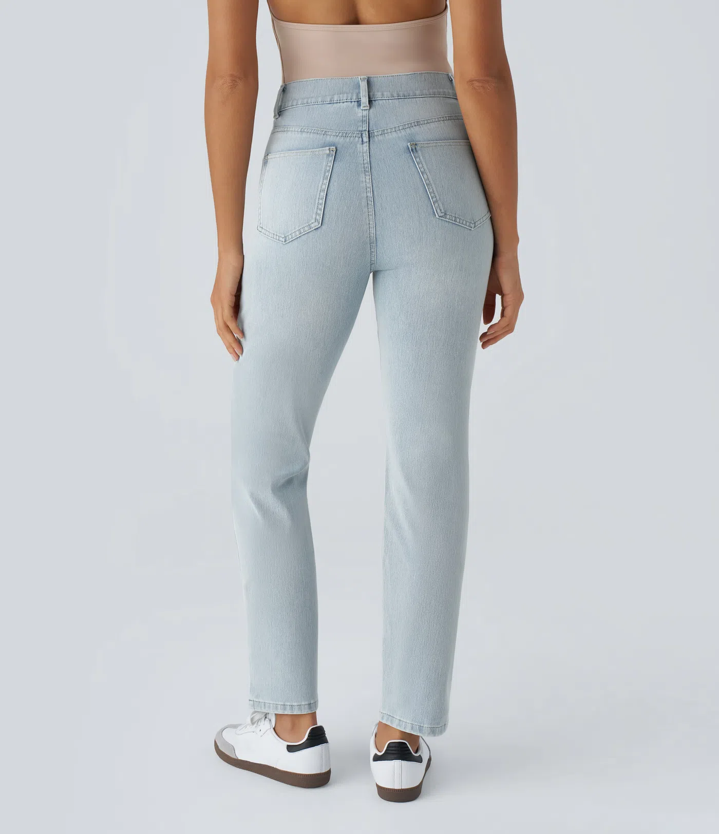 High Waisted Pockets Straight Leg Washed Casual Jeans