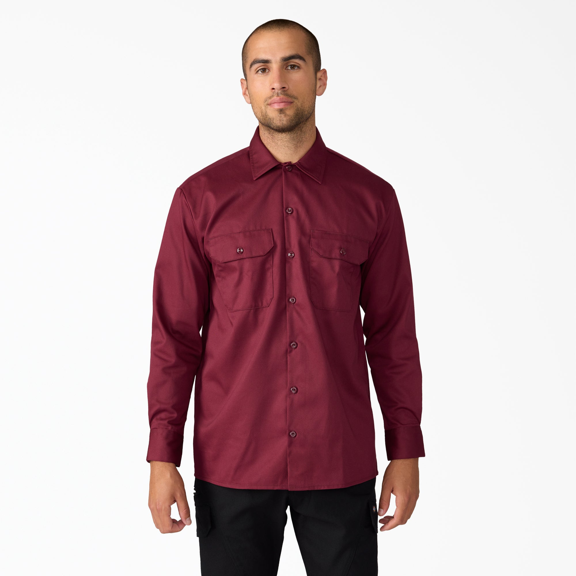 Men's Long Sleeve Twill Work Shirt - Burgundy