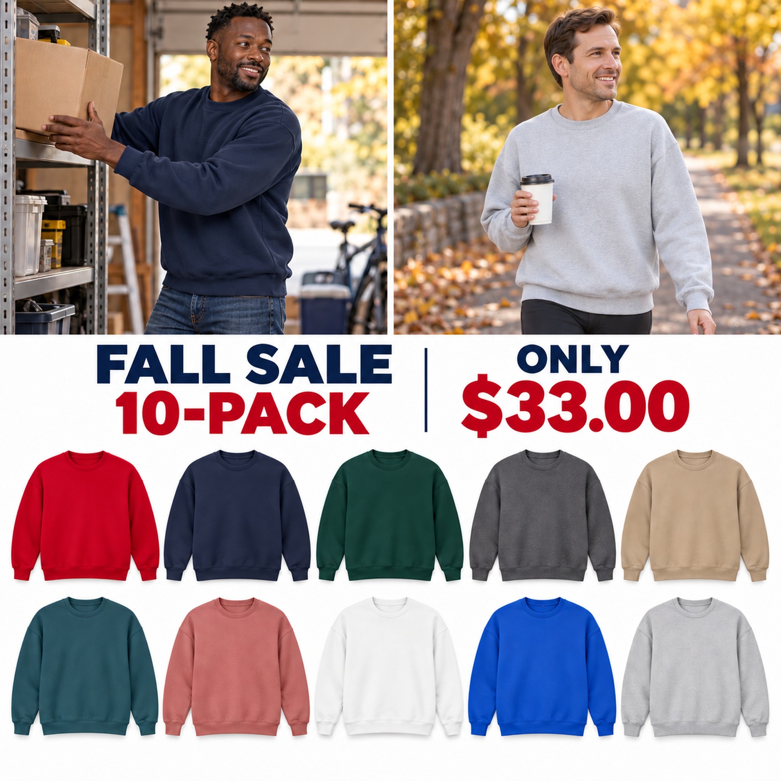 10-pack heavyweight crewneck sweatshirts - all ten colors - $33.00
