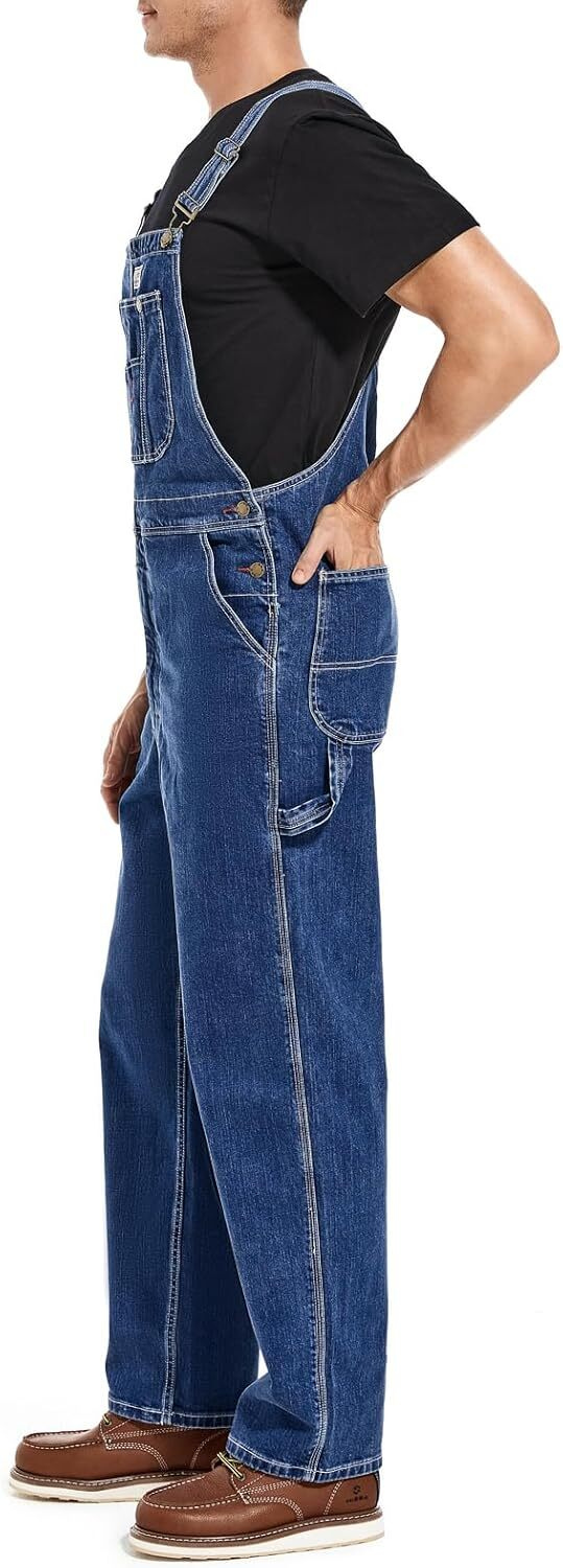 Men's Stonewashed Denim Bib Overalls - Debranded Official Gallery 17