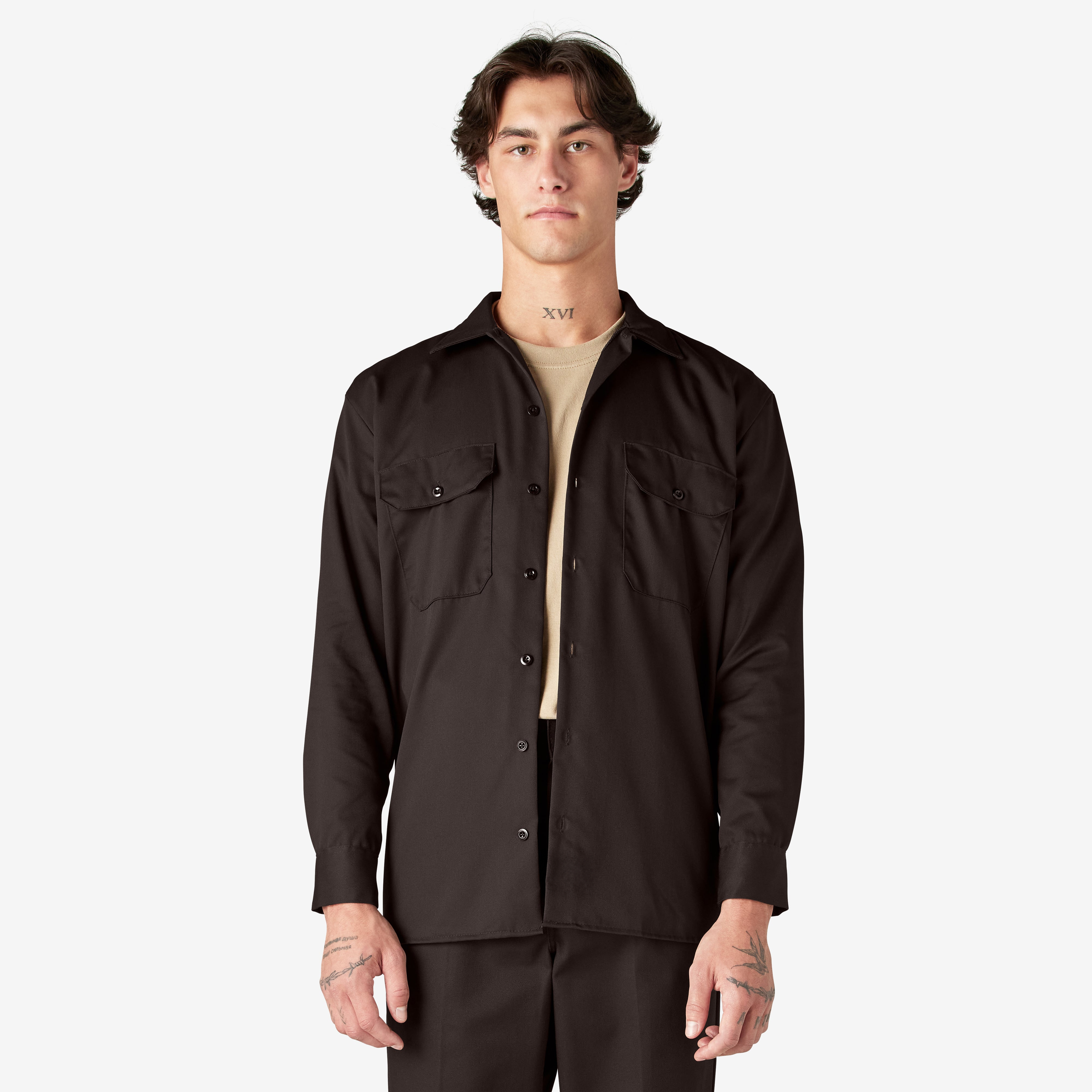 Men's Long Sleeve Twill Work Shirt - Dark Brown