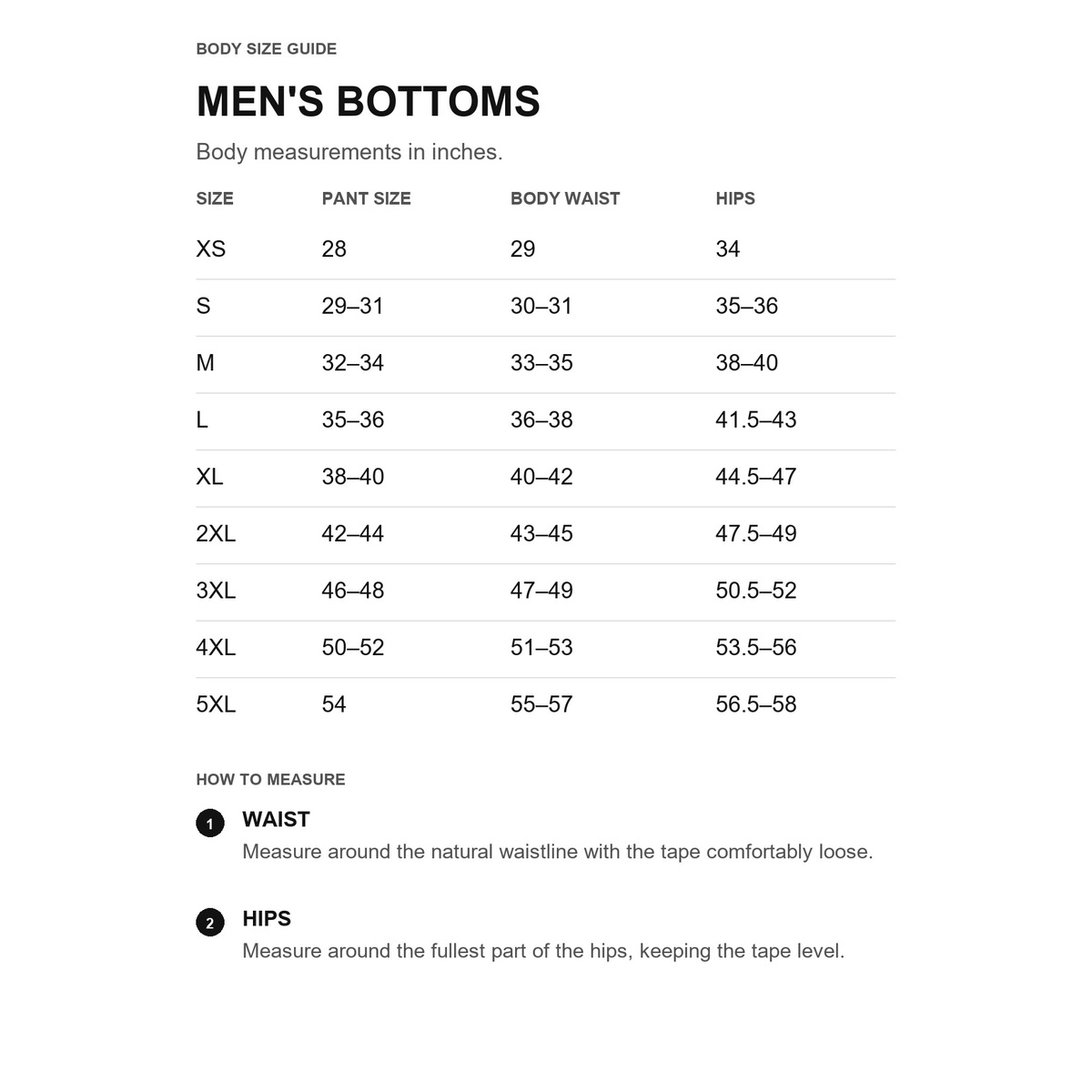 Men's Convertible Stretch Cargo Hiking Pants - Detail 6 - Men's Bottoms Body Size Guide