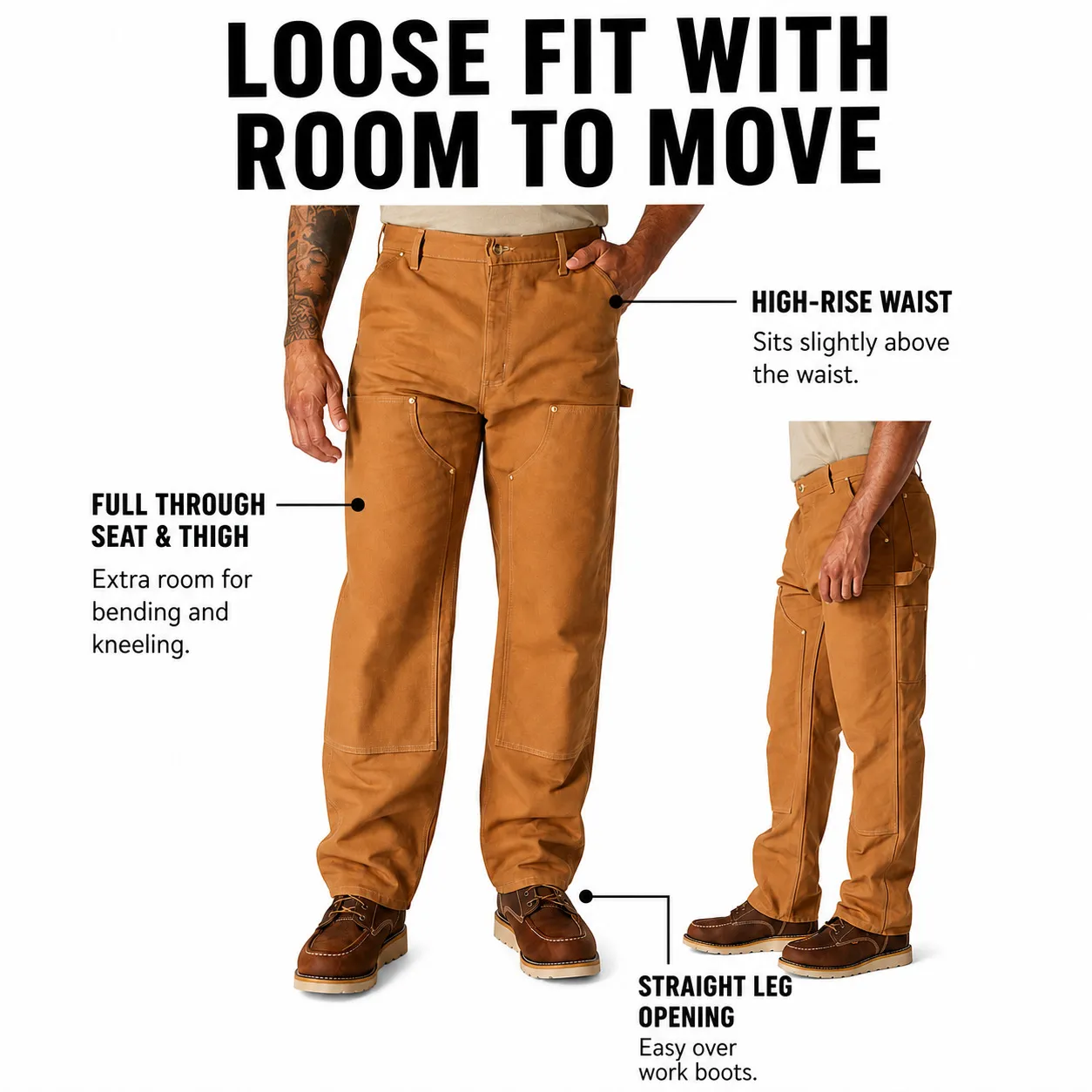 Men's Loose Fit Firm Duck Double-Front Work Pants