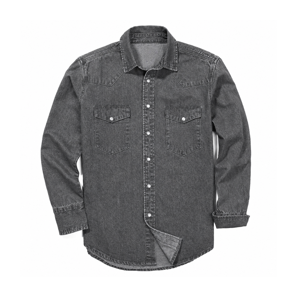 Men's Stonewashed Denim Long Sleeve Work Shirt - Stone Washed Grey 8-Pack