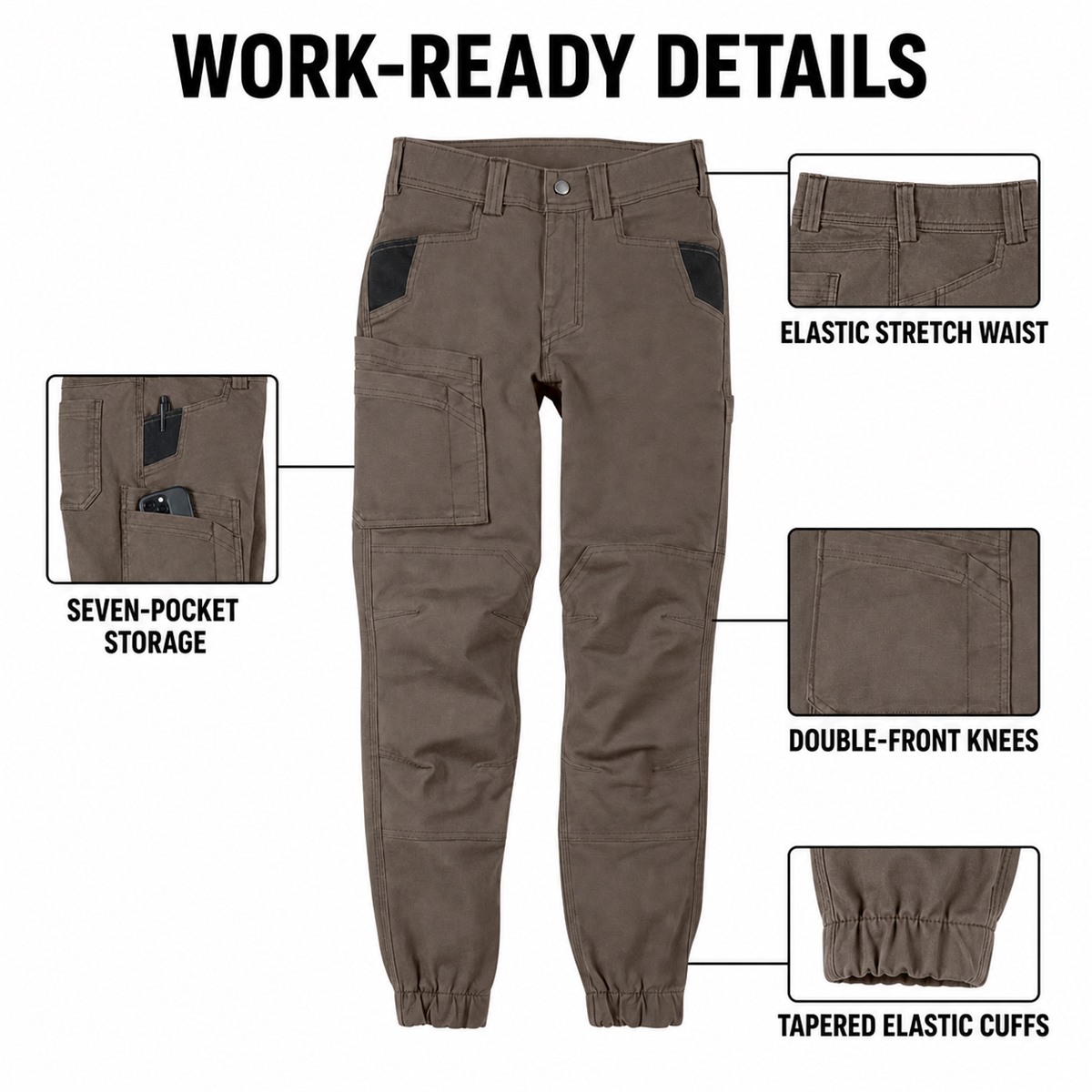 Women's Heavyweight Double-Knee Utility Work Jogger Pants - Work-Ready Details