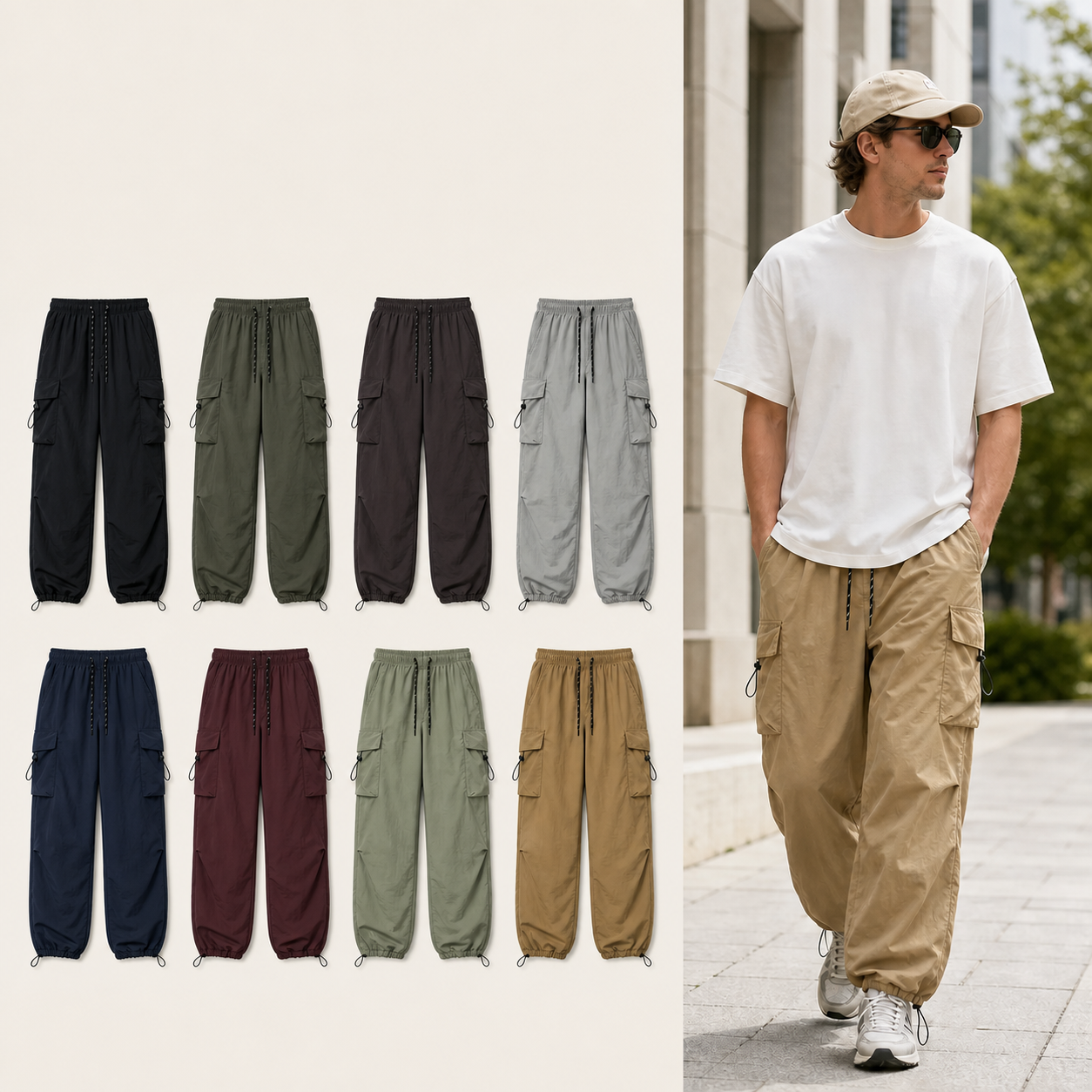 Eight-color cargo pants bundle with real on-body fit