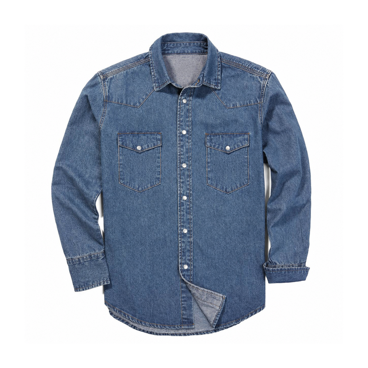 Men's Stonewashed Denim Long Sleeve Work Shirt - Blue 8-Pack