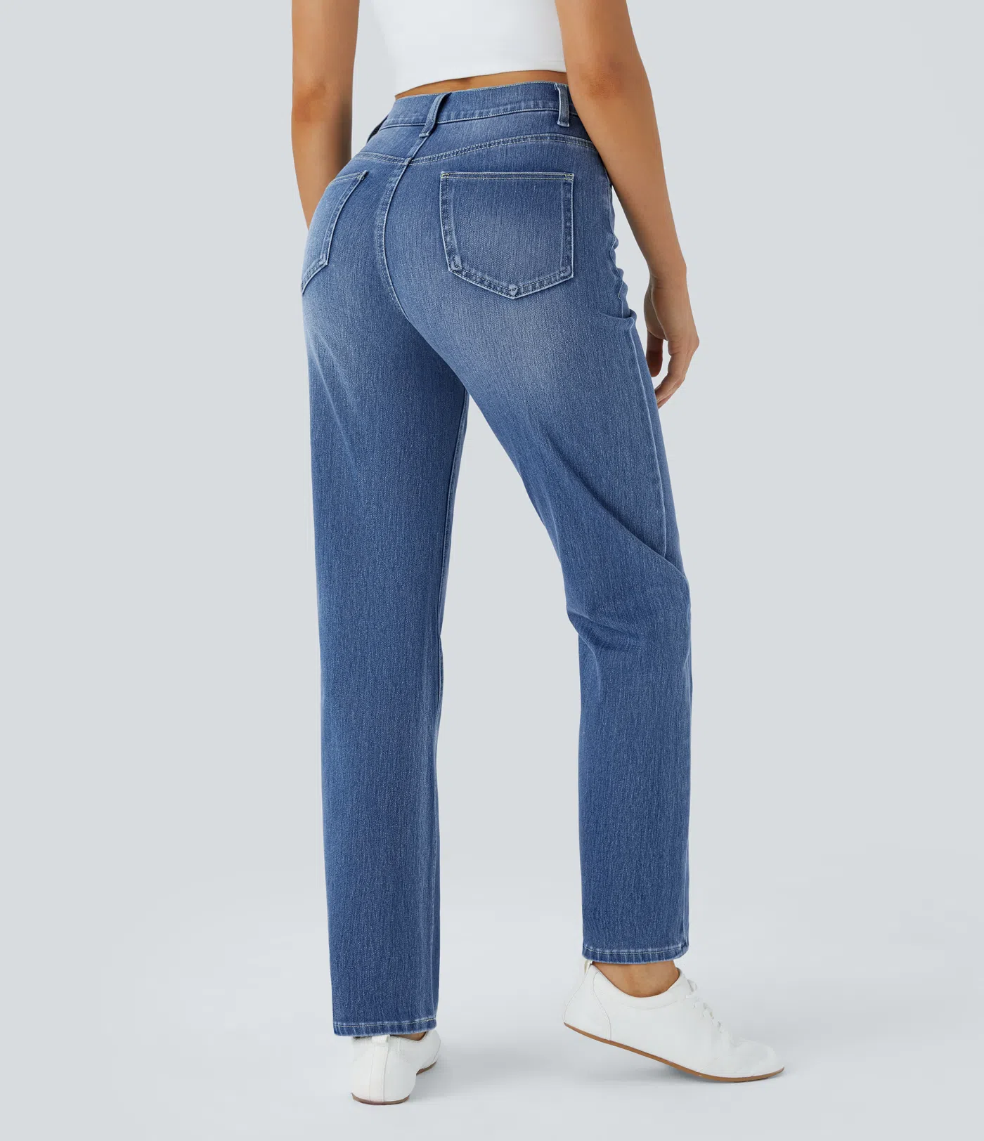 High Waisted Pockets Straight Leg Washed Casual Jeans
