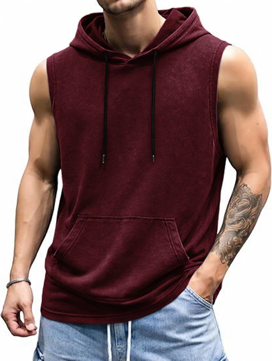 Mens 2026 Vintage Washed Sleeveless Hoodie Tank Top Cotton Muscle Workout Gym Streetwear Shirt