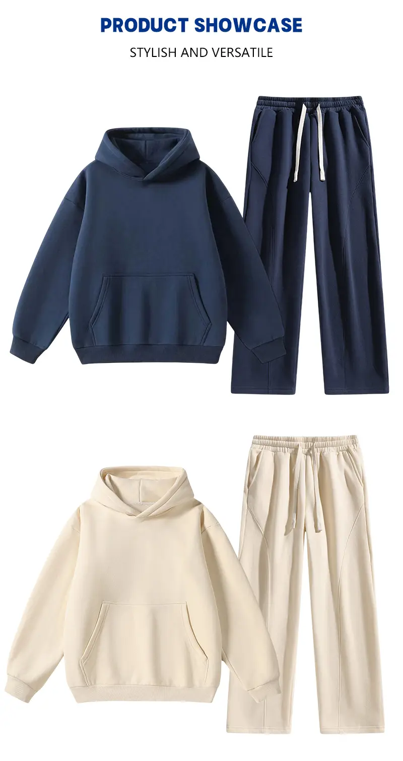 Dark blue and apricot matching tracksuit sets