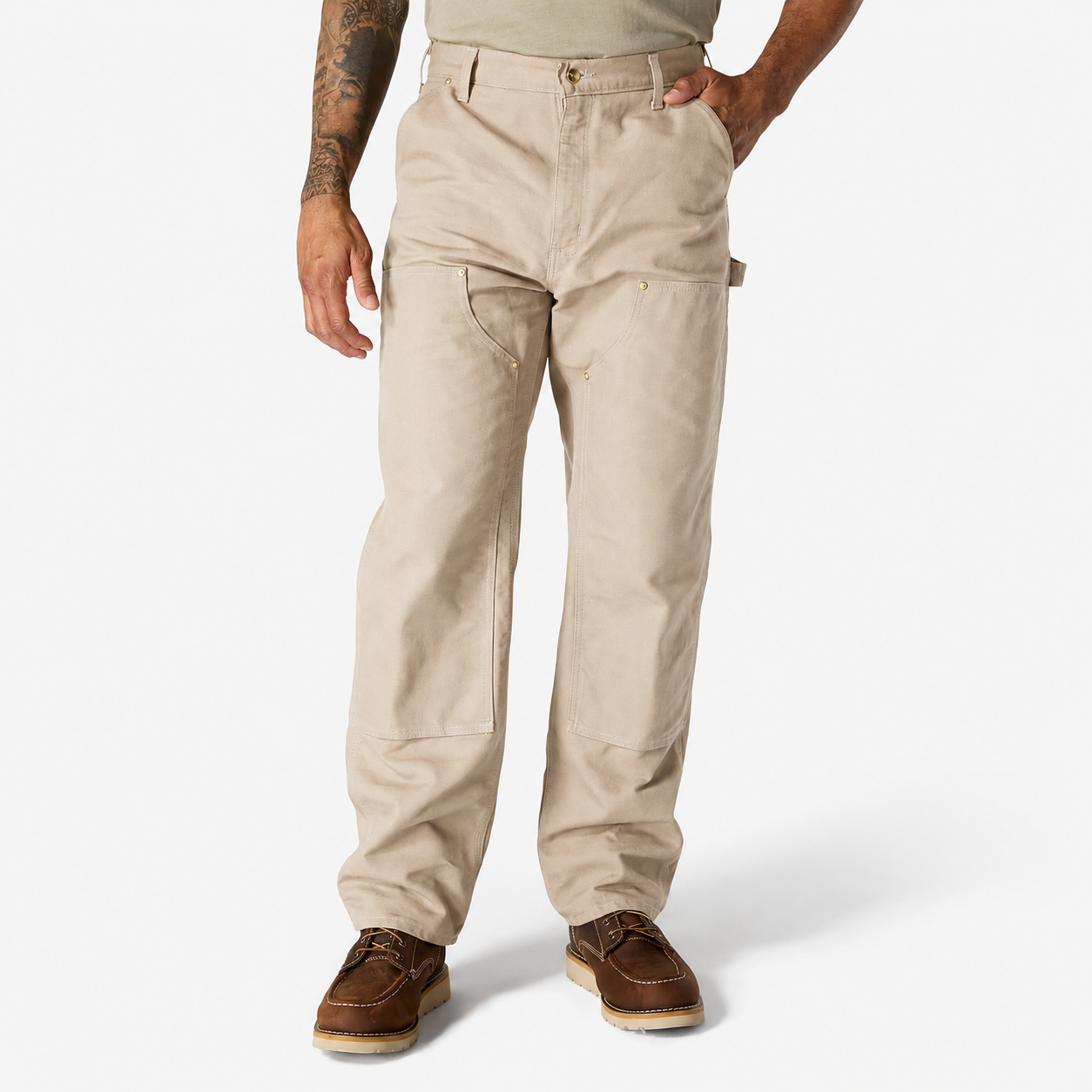 Men's Loose Fit Firm Duck Double-Front Work Pants - Light Khaki