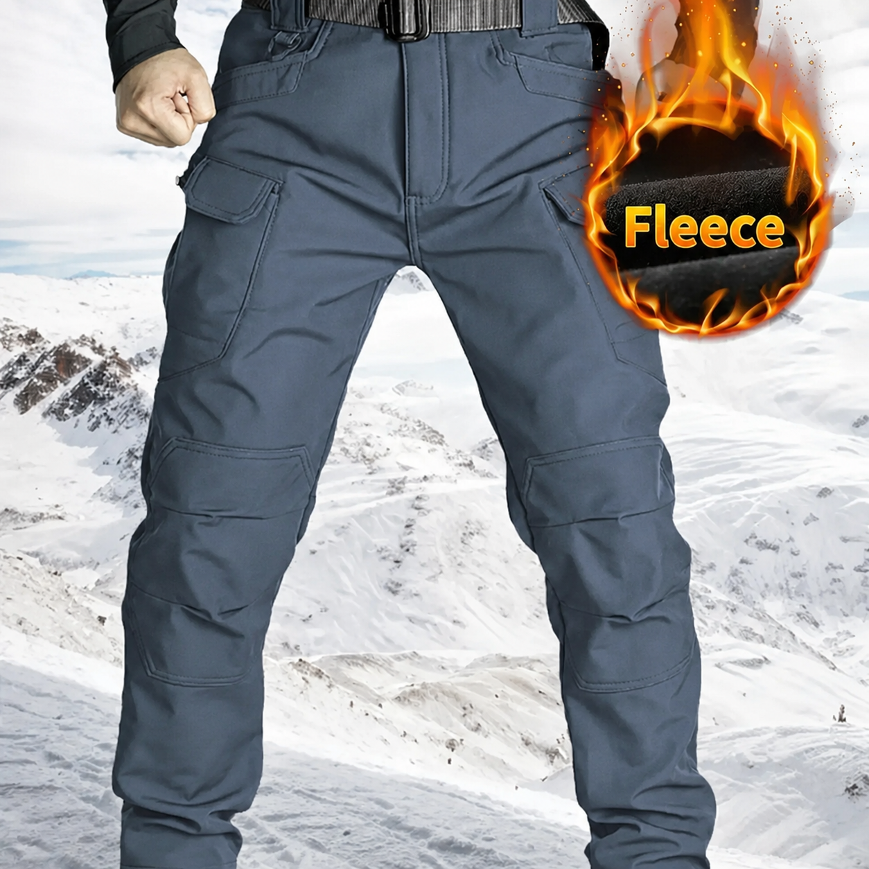 Men's Fleece-Lined Outdoor Tactical Cargo Pants - Slate Blue