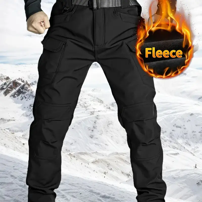 Men's Fleece-Lined Outdoor Tactical Cargo Pants - Black