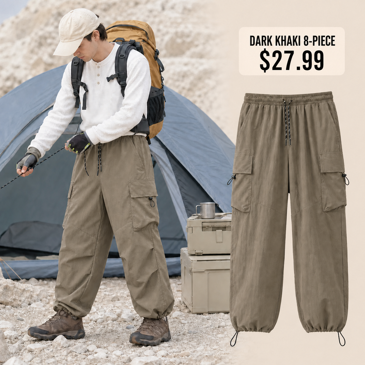 Dark khaki cargo pants eight-piece bundle