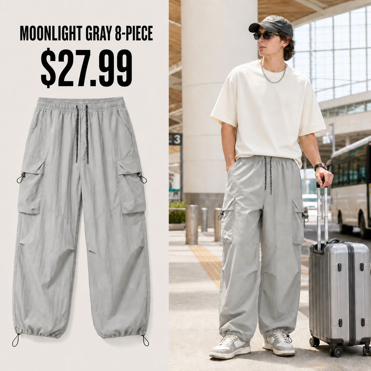 Moonlight gray cargo pants eight-piece bundle