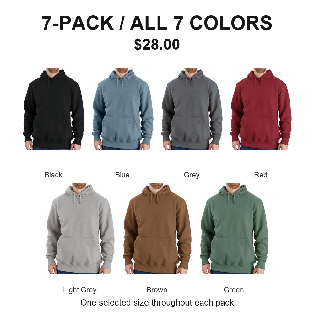 Men's Loose-Fit Pullover Hoodie Multipacks - 7-Pack (All 7 Colors)