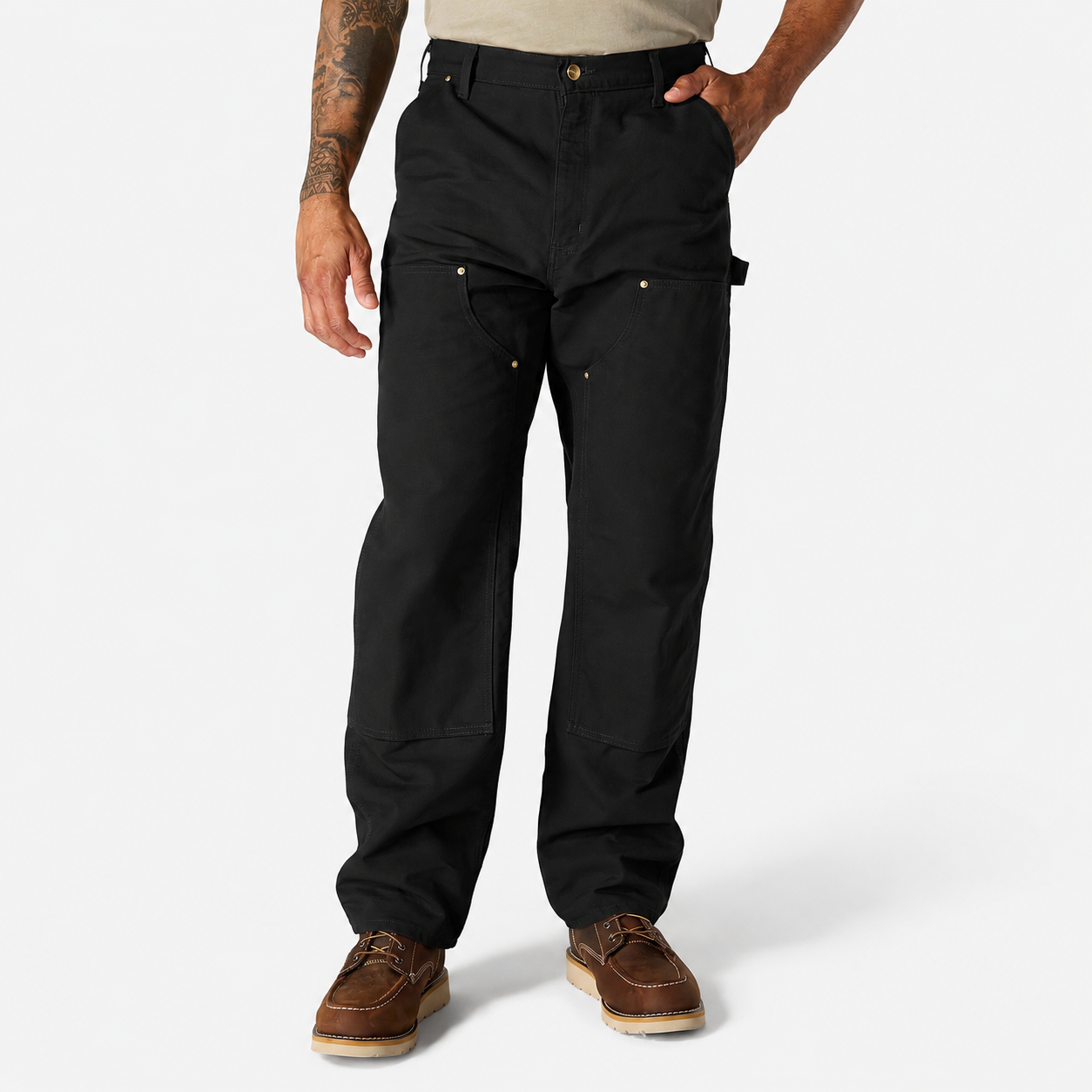 Men's Loose Fit Firm Duck Double-Front Work Pants - Black