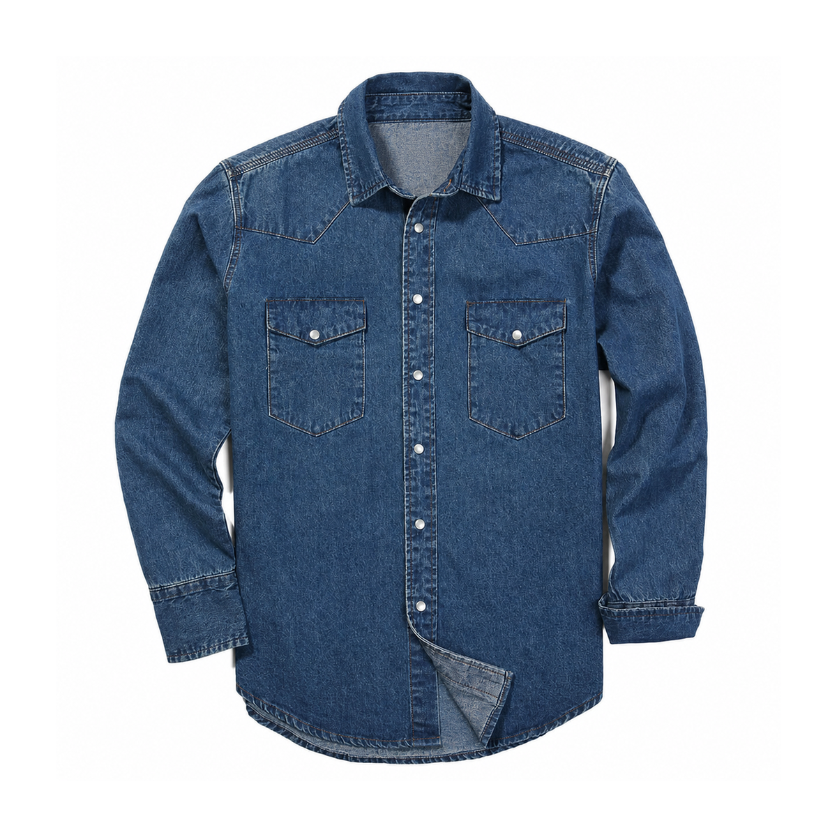 Men's Stonewashed Denim Long Sleeve Work Shirt - Washed Dark Indigo 8-Pack