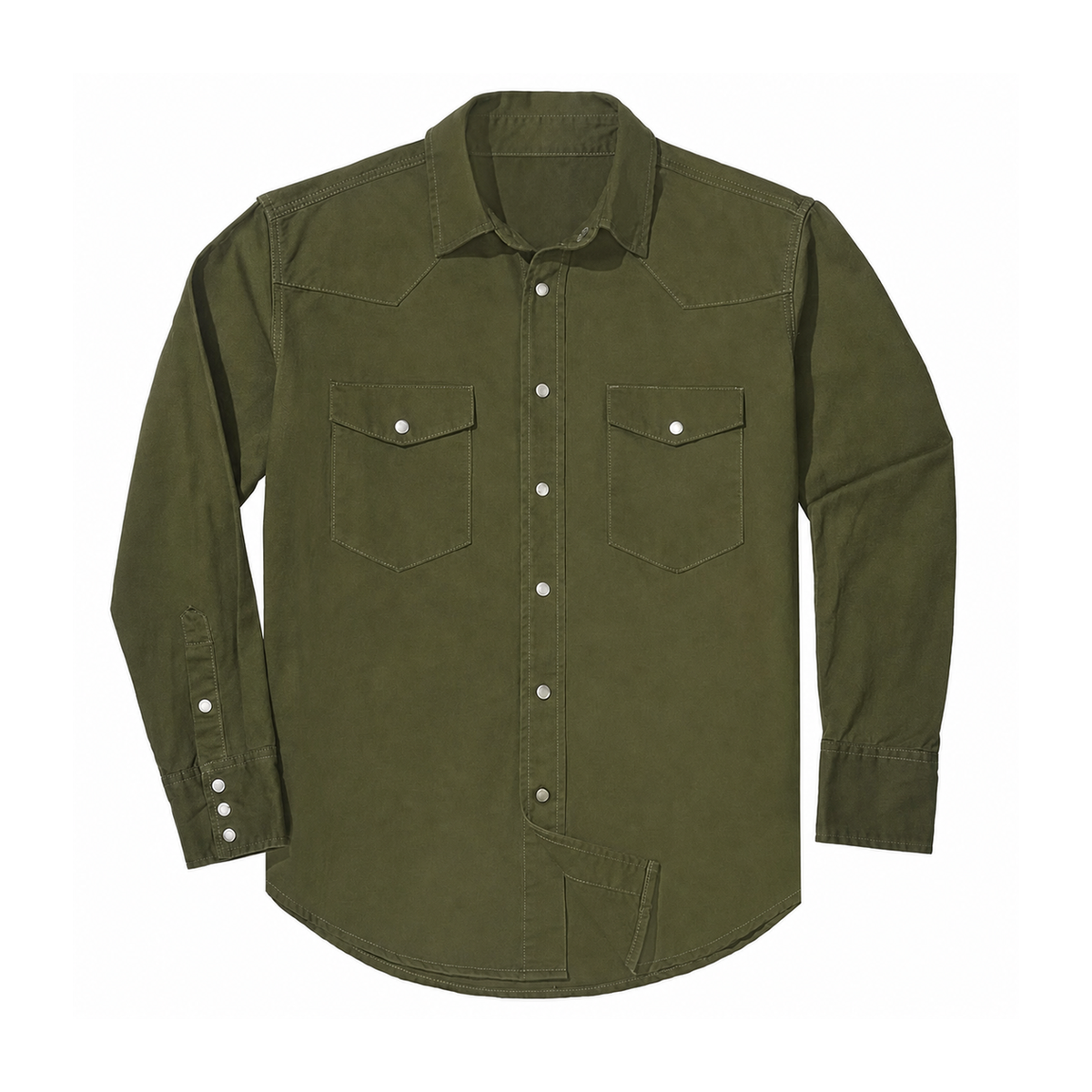 Men's Stonewashed Denim Long Sleeve Work Shirt - Olive 8-Pack