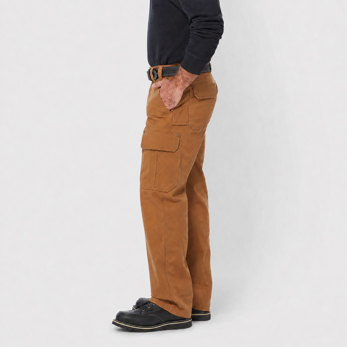 Men's Relaxed Fit Stretch Canvas Cargo Work Pants - Side View
