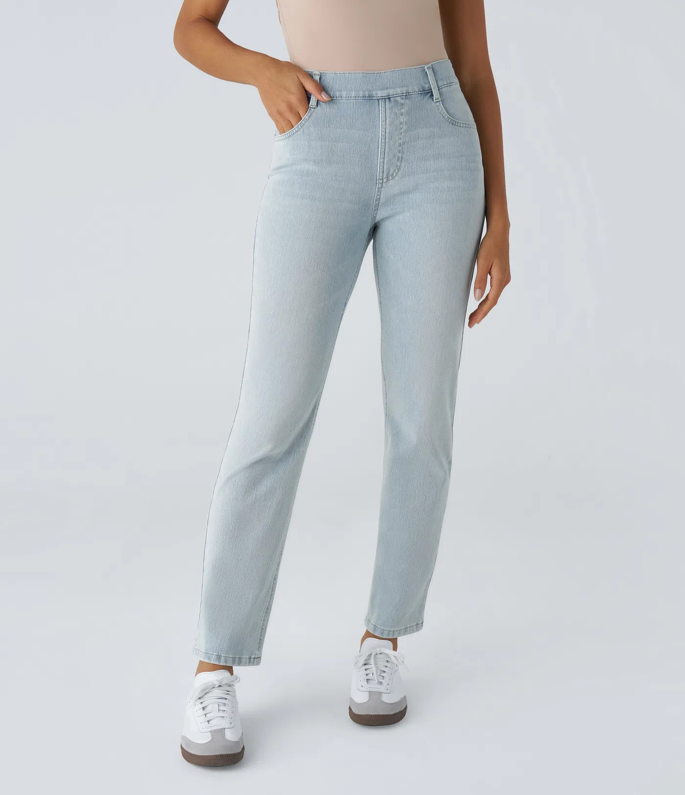 High Waisted Pockets Straight Leg Washed Casual Jeans