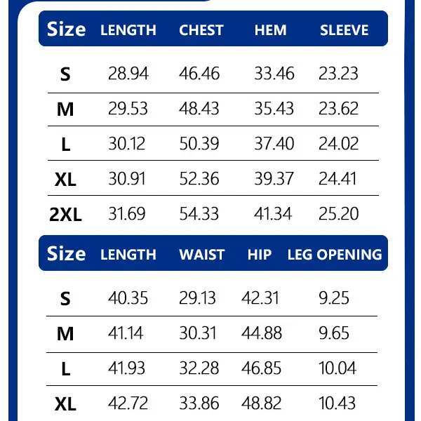 Original Tracksuit Size Guide - S to XXL