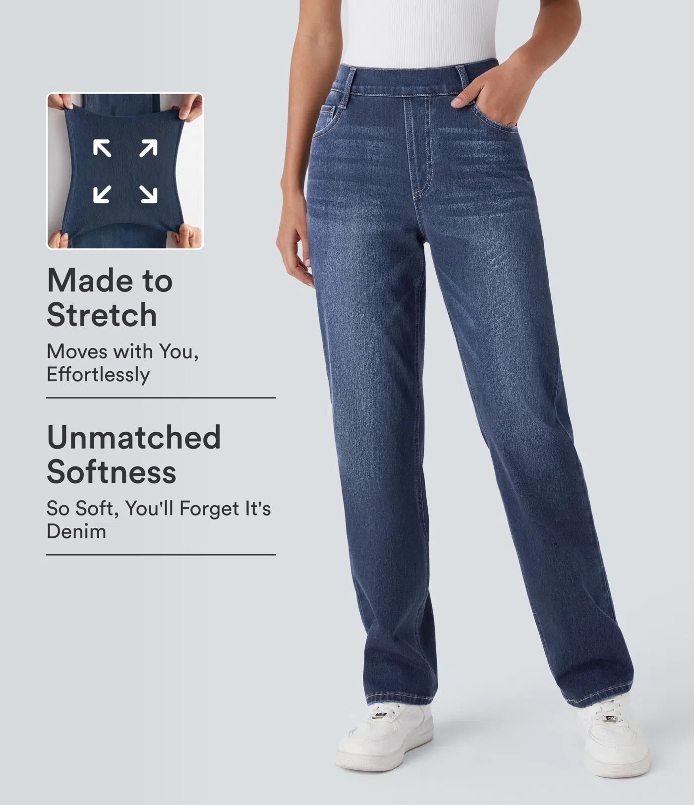 High Waisted Pockets Straight Leg Washed Casual Jeans