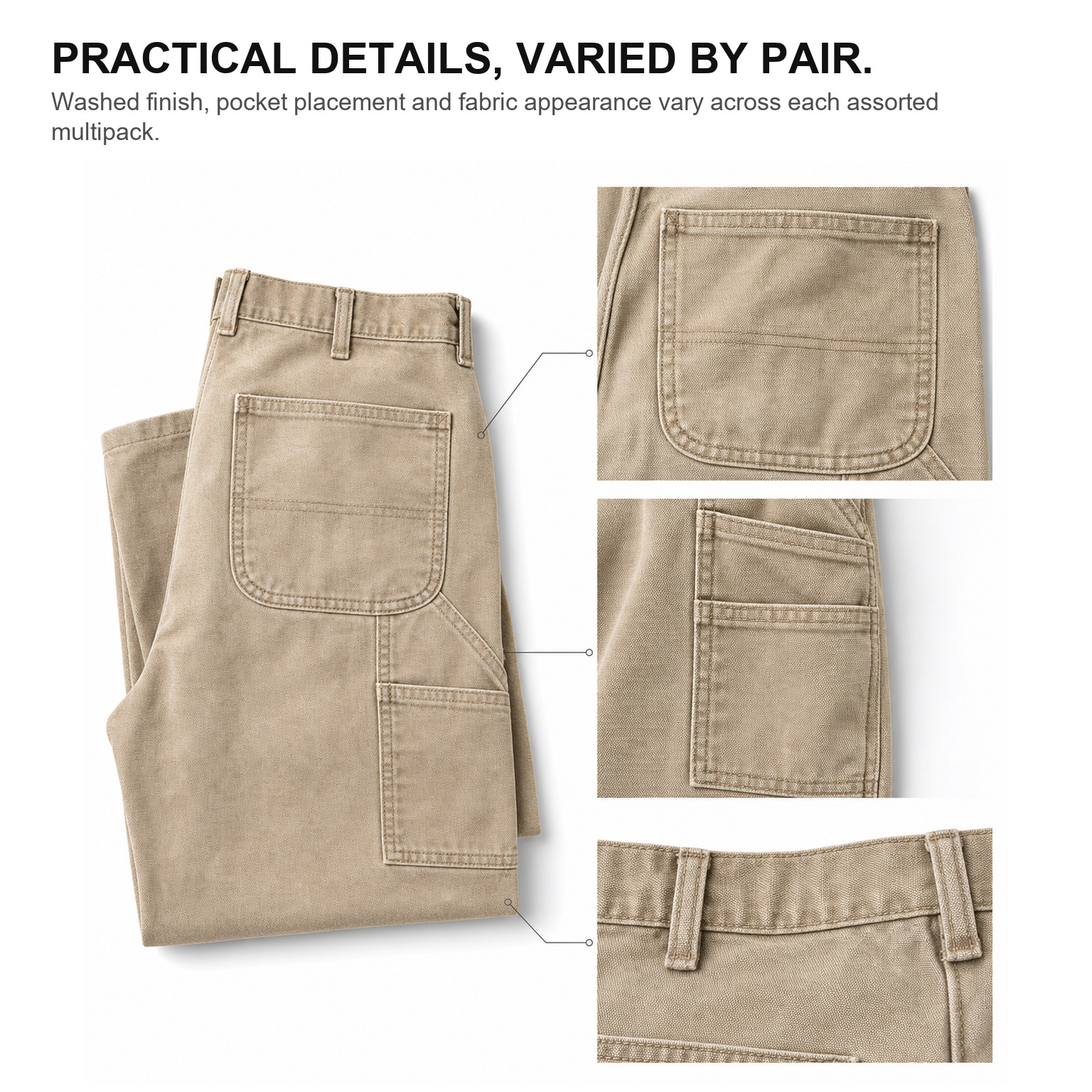 Representative washed work pant pocket and waistband details