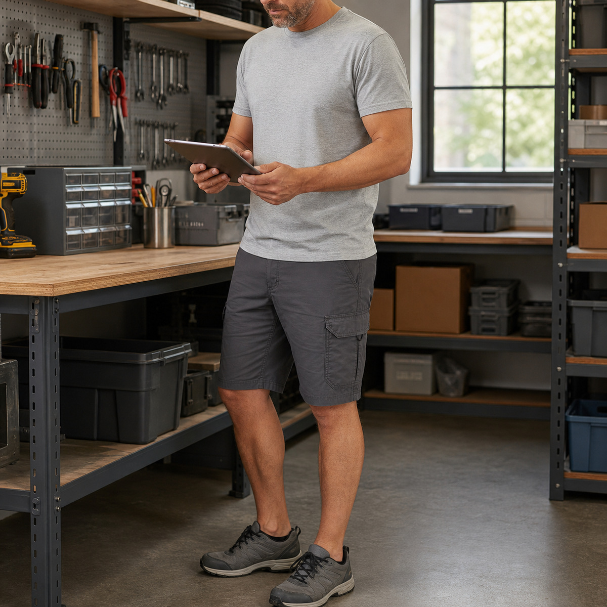 Men's anthracite cargo shorts for a light workday